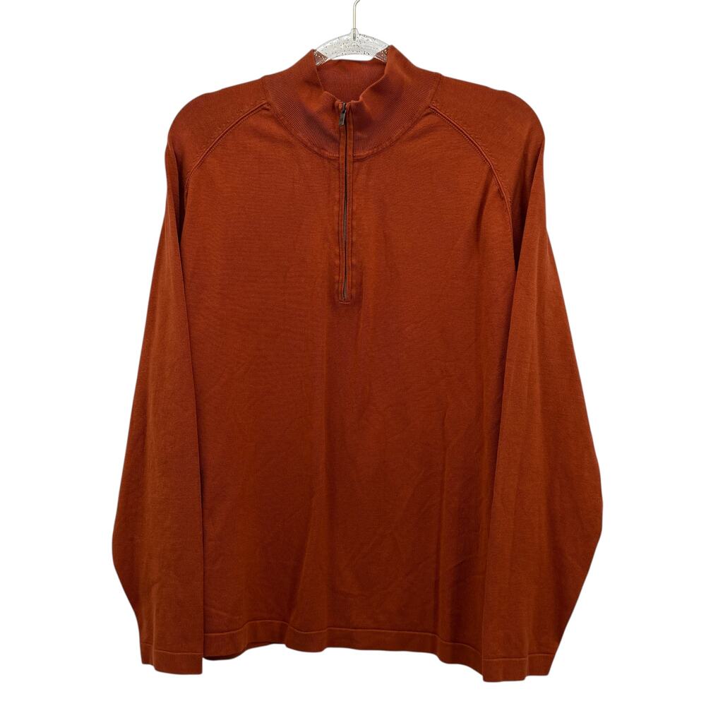 Tommy Bahama Silk Blend Golf Sweater Mens SZ L Orange 1/4 Zip Athleisure Comfort